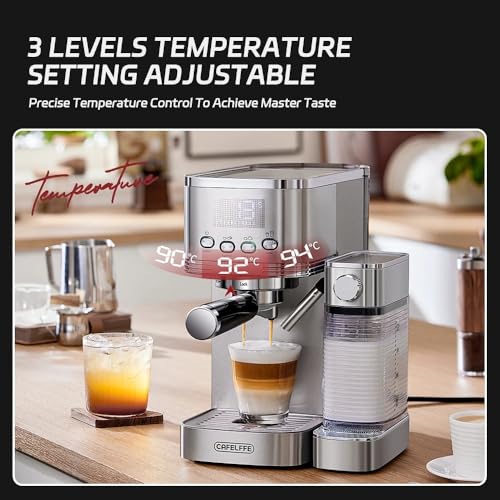 CAFELFFE Machine à café 6-en-1, Machine à expresso avec porte-filtre, Machine à cappuccino automatique avec nettoyage automatique et 3 options de température, 1,3 L en acier inoxydable – Image 5