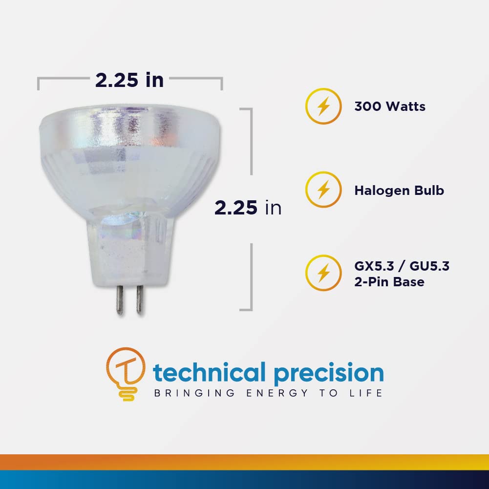 300W 82V Projector Bulb Replacement for Kodak Carousel 4200 by Technical Precision - MR13 Halogen Slide Projector Bulb - GX5.3/ GU5.32 Bi-Pin Base - Clear Finish - 3300K Warm White - 1 Pack