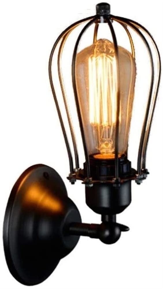 ASerZenith Wall Lamp Industrial Metal Cage Wall Sconce Wall Light Lamp Black Adjustable Finished Copper Head,Single Head