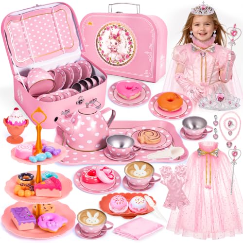 Image of Hohosunlar Tea Party Set for Little Girls 3-5 6-8, Princess Dress Up Toys