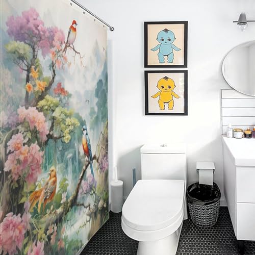 Rideau de douche oiseaux et fleurs en polyester 168x183 cm - 3