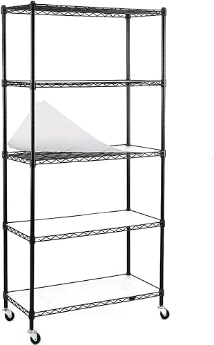 Catalina Creations Estantería de 5 estantes, estante de alambre ajustable con ruedas, estantes de almacenamiento resistentes, organizador de acero