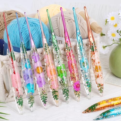Image of Coopay Crochet Hook Set, 9 PCS Crochet Hooks with Case (2.0mm-6.0mm), Floral Resin Grips - Beautiful & Ergonomic, Great for Crocheting Blankets, Dolls, Shawls, Hats, Scarves (B-J)