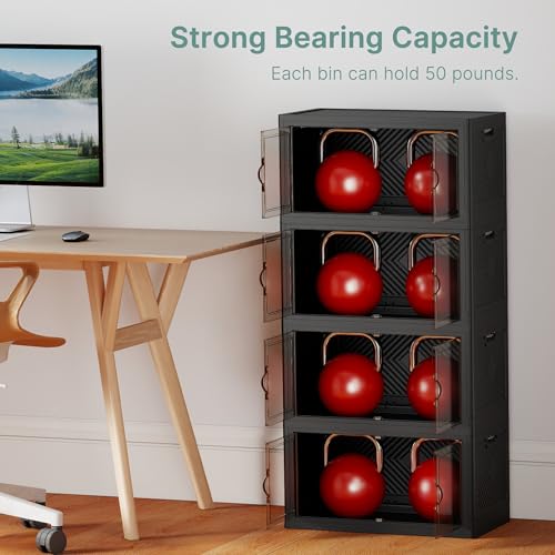 Image of UAMFURI 192QT Lockable Plastic Storage Bins, 4 Pack Collapsible Cabinets | Stackable Organizer with Doors & Wheels, Foldable Containers for Bedroom, Dorm, Office & Garage Storage