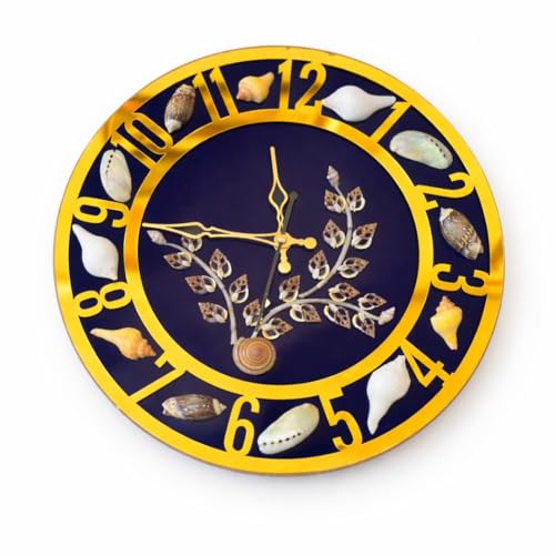Image of Sea Shell Wall Clock Blue | Decorative Coastal Analog Wall Clock for Home | Ocean Theme Home Decor Clock | Silent Non-Ticking for Bedroom, Living Room & Office