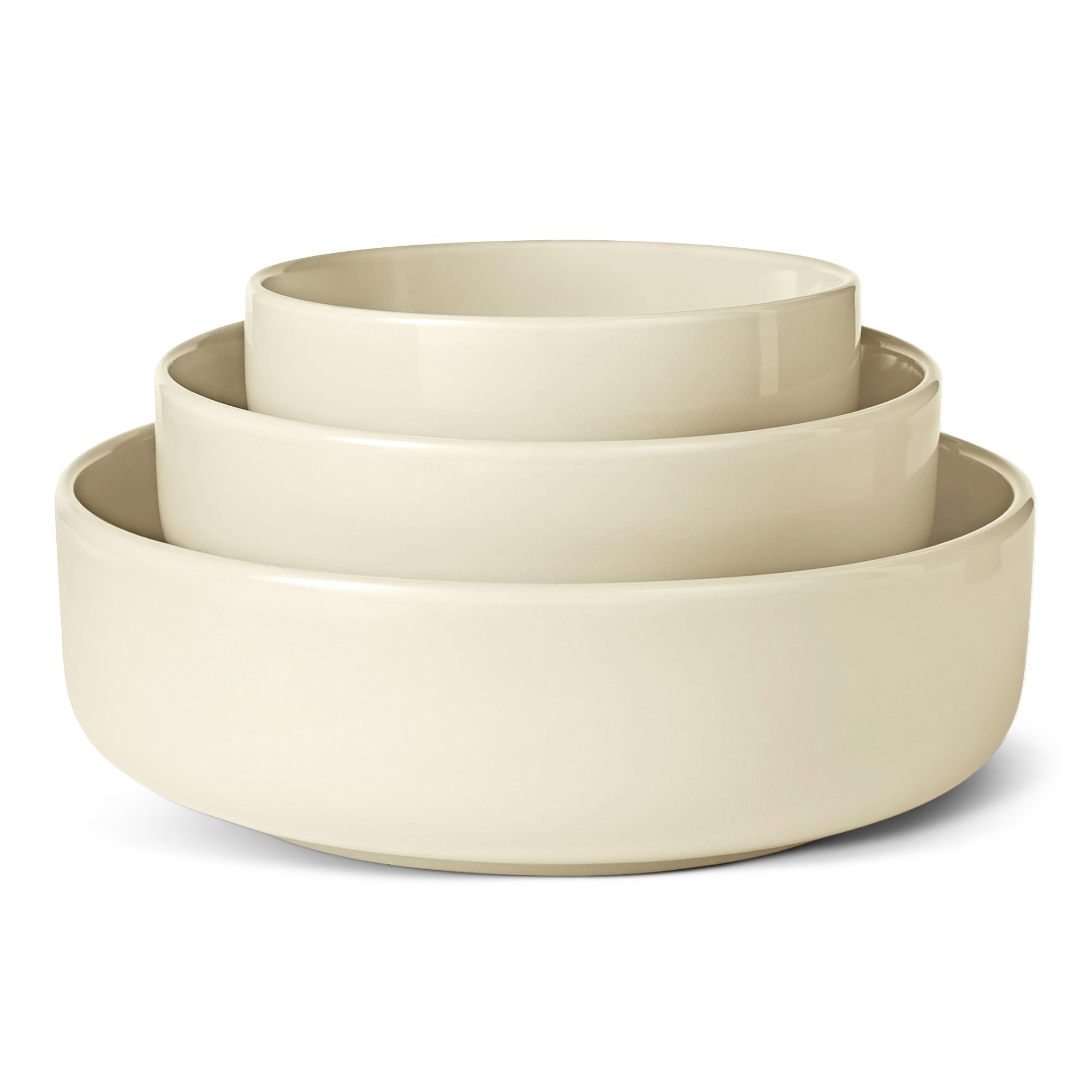 Amazon Basics Glazed Stoneware Serving Bowls, 3-Piece Set, Dishwasher-Safe, Ivory
