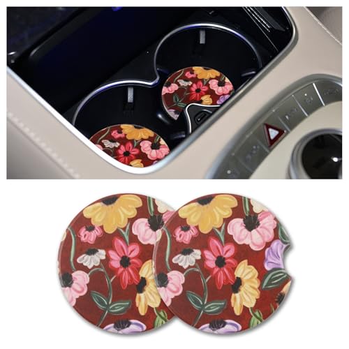 50% Off Absorbent Car Cup Holder Coasters with Floral Pattern