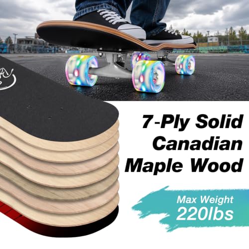 Image of BELEEV Skateboards for Beginners, 31 x 8 inch Complete Skateboard for Kids Teens Adults, 7 Layer Canadian Maple Double Kick Deck Concave Cruiser Trick Skateboard with Multifunction Skate T-Tool