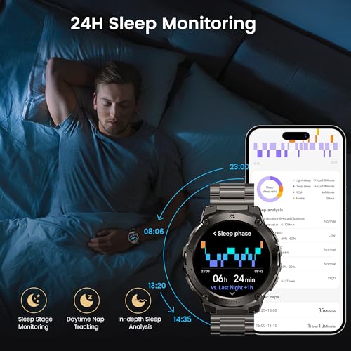 Image of AMAZTIM Smart Watch for Men, GPS, Rugged Stainless Steel Body, 5ATM Waterproof, 1.43 inch AMOLED, Bluetooth Call, Long Battery Life, Heart Rate Monitor, Sleep Tracking, Compatible with Android & iOS