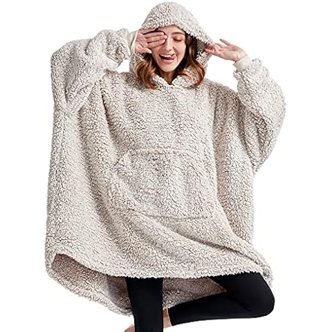 HORIMOTE HOME Cozy Sherpa Wearable Snuggle Blanket Hoodie for Adults Women Men Kids Gift Idea, Super Warm Lightweight Oversized Blanket Sweatshirt, Light Brown Cover