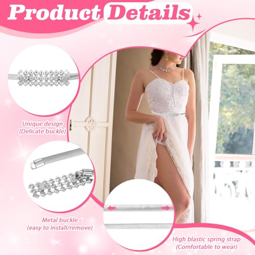 4 Pack Women Skinny Waist Belt for Dress, Elastic Metal Chain Belt Fashion Rhinestone Pearl Thin Stretchy Cinch3