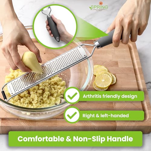 Image of Spring Chef Stainless Steel Lemon Zester - Garlic & Ginger Grater - Gray