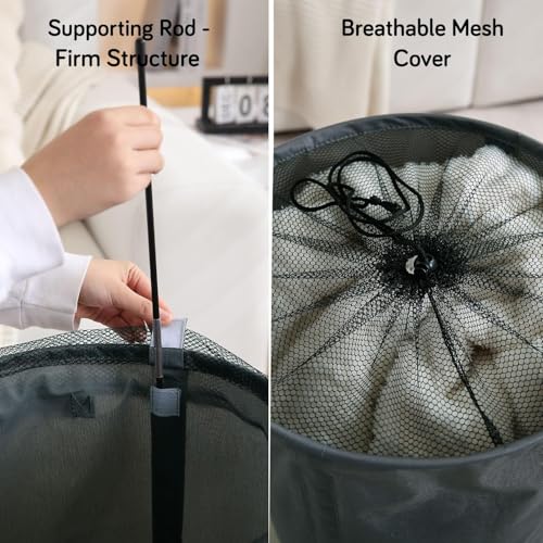 Image of HOKIPO Laundry Basket Foldable Hamper With Wheels, Grey (NEW2-AR-5322-GRY)