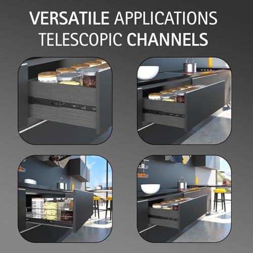 Image of Hettich Telescopic Ball Bearing Channel KA 5632 /550mm | Black Finish Drawer Channel for Home, Kitchen & Wardrobe | Load Bearing Capacity 45 kg | 100% Extension, Galvanised Steel (2 Pcs)