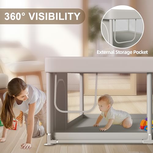 Large Baby Playpen 65x50 Inch, PlayPen for Babies and Toddlers, Sturdy Safety Play Yard for Indoor & Outdoor with Zipper Gate