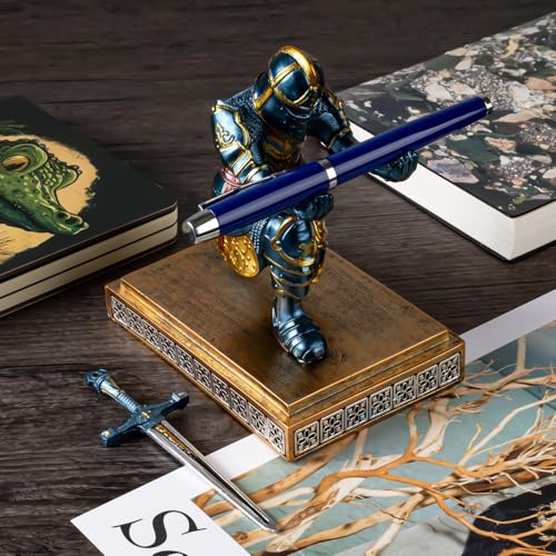 MACLARONX Kneeling Knight Pen Holder with Sword Medieval Warrior Fancy Pencil Stand for Office Desk Home Decor for Men Father Husband Armor Soldier Statue - Image 4
