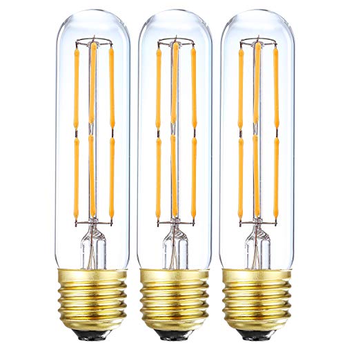 LEOOLS T10 Led Bulb, 6W Dimmable Led Tubular Bulbs, 60 Watt Incandescent Bulb Equivalent, 2700K Soft Warm White, Clear Glass, E26 Base Lamp Bulb, for Cabinet Display Cabinet etc,3 Pack.