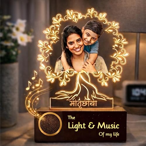 Image of ZOCI VOCI Matruchaya - Mother's Love in Light | Engraved Acrylic Lamp | Gift for Mom (Warm Light + BT Speaker, Colorful HD UV Print)