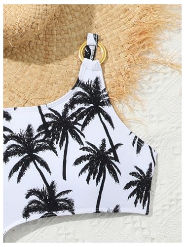SweatyRocks Girl's Tropical Print One Piece Swimsuit Cut Out Asymmetrical Bathing Suit with Sarong Wrap4