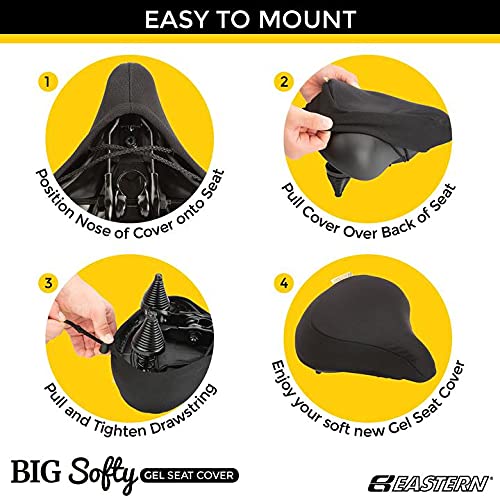 Eastern Bikes Big Softy Gel Bike Seat Cushion Cover &ndash; Extra-Wide Saddle Pad for Cruiser, Exercise, Stationary & Spin &ndash; Soft Comfort for Men, Women & Seniors (Black, Small)