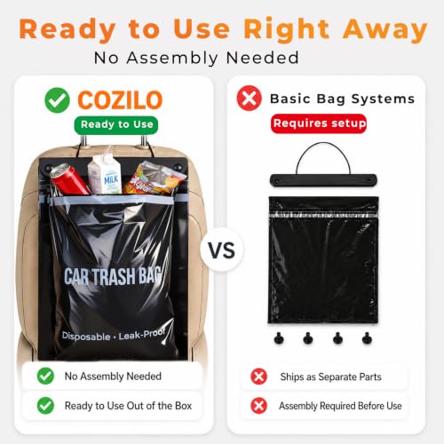 Image of 100 Count Disposable Car Trash Bags, Hanging & Stick-On Car Trash Can