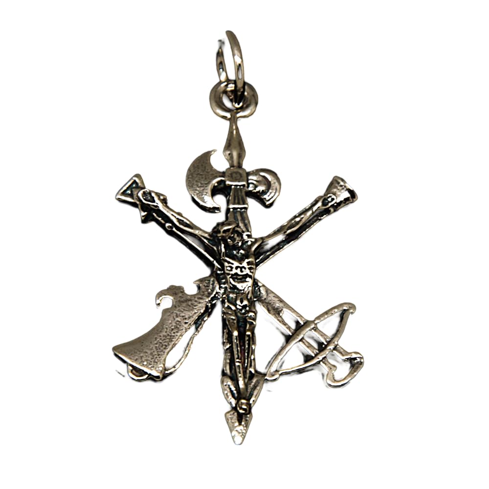 Cruz grande Cristo de la Legión de Plata de ley maciza envejecida 44x25mm 6gr