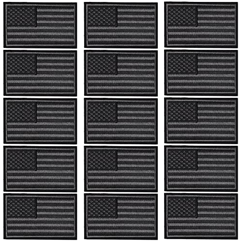 15pcs Black American US Mini Flag Patches, Embroidered Sew on Iron on Patches