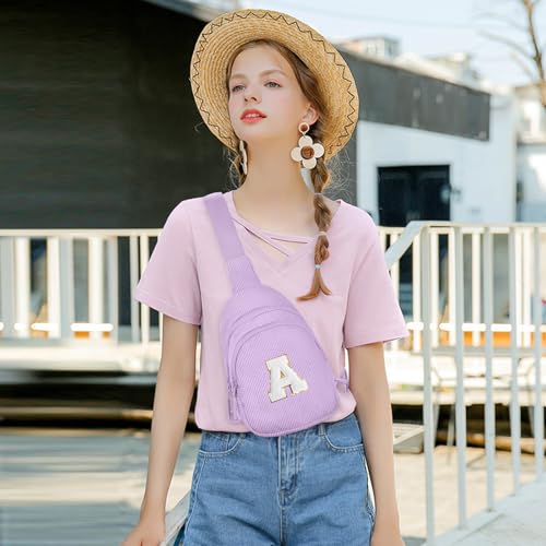 Image of Viverte Small Corduroy Sling Bag Initial Crossbody Bag Fanny Pack for Girls Personalized Birthday Gifts for Teen Girls Gifts
