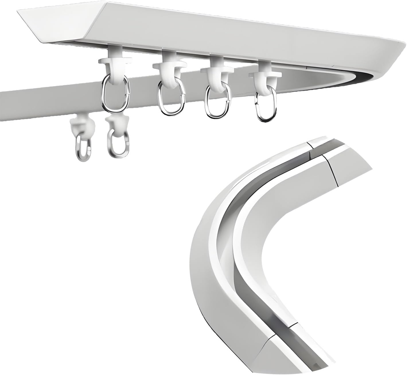 LTSRLL V-Shaped Room Divider Ceiling Track for Curtains, Curtain Rails Can Be Bent at 90° Sliding Curtain Rod(Color:White,Size:90 Degree Corner Bends)