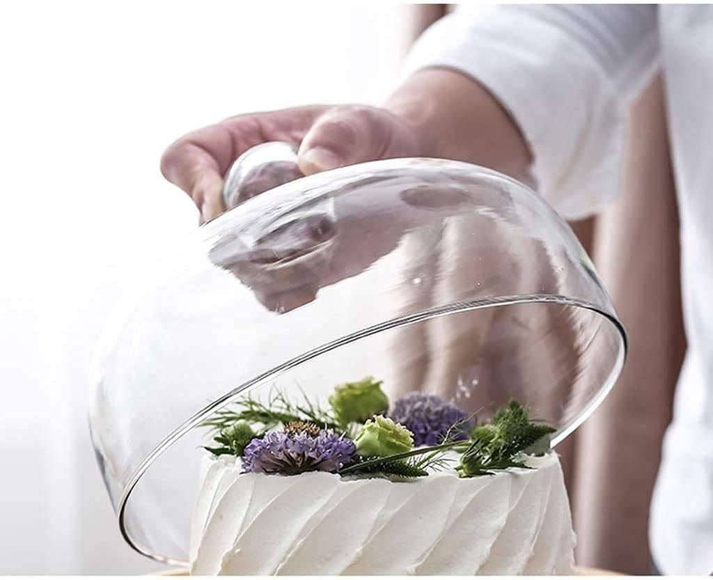 Wooden Dessert Table Birthday Party Pastry Display Stand Transparent Glass Dome Food Preservation Cover Fruit Snack Tray (Size : 20.3cm) (25.5cm) image 4
