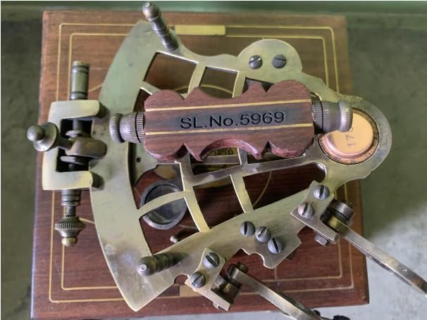 Vintage Brass Nautical Sextant Replica with Wooden Box Classic Maritime Navigation Instrument Antique Style Decorative Sextant Sailor & Ship Captain Gift