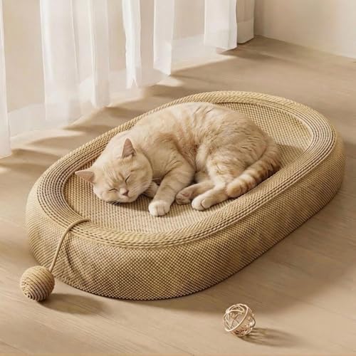 猫の爪とぎベッド 猫ベッド 猫 爪研ぎ 楕円形 円形 ベッド 猫用爪とぎ 段ボール ネコ用 サイザル麻 猫ソファー 家具破壊防止 運動不足改善 ストレス解消 ペット用品 猫のポストベッド 猫段ボールベッド 猫おもちゃ オシャレ (ライトブラウンイエロー, 楕円形)