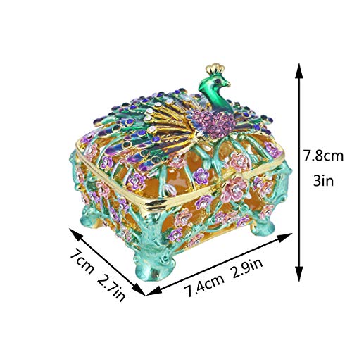 Yu Feng Trinket Box Metal Enameled Collectable Wedding Jewelry Ring Holder Organizer (Peacock) #TOP1