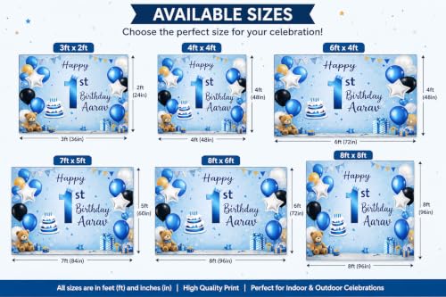 Image of Blue 1st Birthday Backdrop Banner for Boys | Birthday Party Decoration | Personalized blue 1st birthday backdrop with premium print for memorable party photos