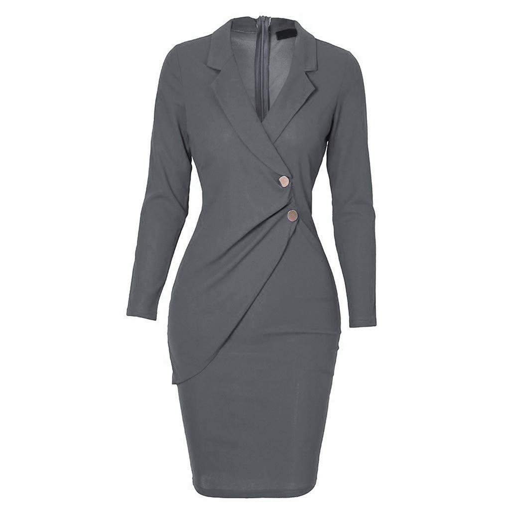 Damen Blazer Kleid Elegant Blazer Kleider Anzug V-Ausschnitt Hemdkleid Lange Ärmel Business Hülse Büro Jacken Mit Knopf Schlank Minikleid Sexy Unregelmäßig Knopf Anzug Enges Kleid