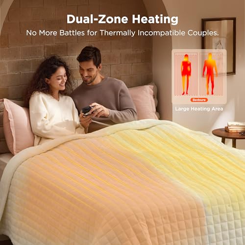 Image of Bedsure Electric Blanket King Size - Quilted Winter Bedding of Thick Flannel, Dual Control Heated Blanket with 10 Heat & 10 Time Settings, Fast Heating for Cold Sleepers (100x90 inches, Ivory)