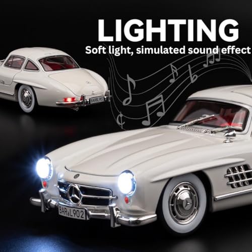 Image of 1:24 Scale Mercedes Benz 300SL Classic Toy Car | Metal Pullback Diecast Car for Kids with Openable Doors, Sound, Light Effects Toy for Car Enthusiasts (Color As Per Available),black