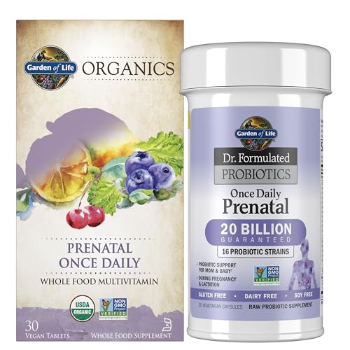 Image of Garden of Life Once Daily Prenatal Bundle: Organics Prenatal Once Daily Multivitamin, 30 Vegan Tablets + Dr. Formulated Once Daily Prenatal Probiotics 20 Billion CFU, 30 Vegetarian Capsules