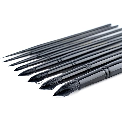 Transon 8pcs Round Watercolor Paint Brush Set Goat Hair for Watercolors,Acrylics,Inks,Gouache,Oil and Tempera Black Color