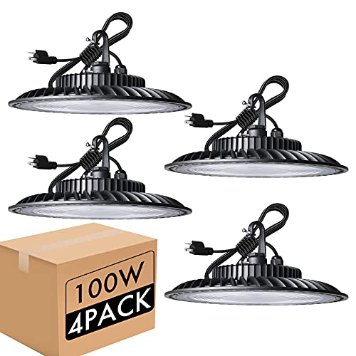One-Day Sale: Up to 80% Off bulbeats 4Pack UFO LED High Bay Light,100W,14000lm (Eqv.400W MH/HPS) High Bay LED Lights, 5000K, 5' Cable with US Plug Bay Lighting for Barn/Garage/Commercial Warehouse/Wet Location-ETL Listed
