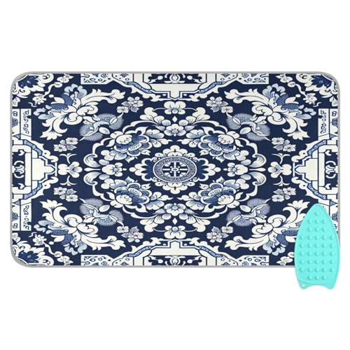 Bulletgxll Porcelain Texture Ironing Mat Portable Travel Ironing Pad Heat Resistant Ironing Blanket for Washer, Dryer, Table Top, Countertop, Ironing Board (27.6 x 47.2 Inches)