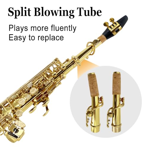 Image of Soprano Saxophone B Flat | Bb Straight Soprano Sax with Case, Mouthpiece,Reeds & Accessories Brass Woodwind Instrument Kit for Beginners, Adults & Professionals