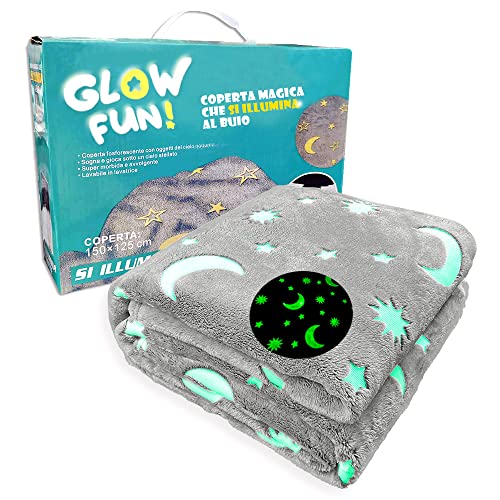 Glow Fun! Plaid Glow Couverture Brilla dans le Noir Enfants Couverture Lumineuse de Brillance Phosphorescente Plaid Chaude Bebe Polaire Enfant Brillance Glow in the Dark Cadeau De Noël - 150x125 Gris