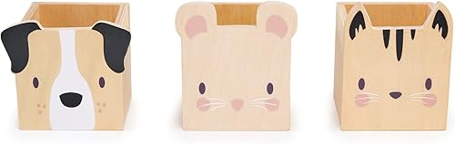Tender Leaf Toys - Portalápices para mascotas - 3 organizadores de escritorio de madera con temática de animales - Almacenamiento divertido y