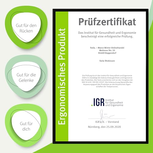 feela.® Orthopädisches Sitzkissen [3 Härtegrade] TESTSIEGER – Ergonomisches Sitzkissen für Bürostuhl & Auto – Schmerzlindernd, Steißbein entlastend, Sitzkomfort & Durchblutung fördernd (Medium)