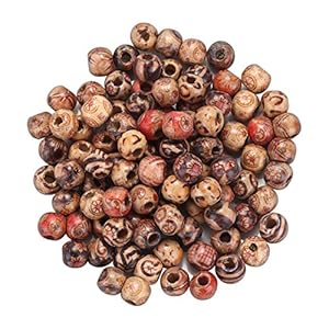 HOUSWEETY 200pcs 10mm Natural Painted Wood Spacer Beads Round Loose Wooden Bead for Jewelry Making Craft Hair DIY Macrame Rosary Bracelet Necklace