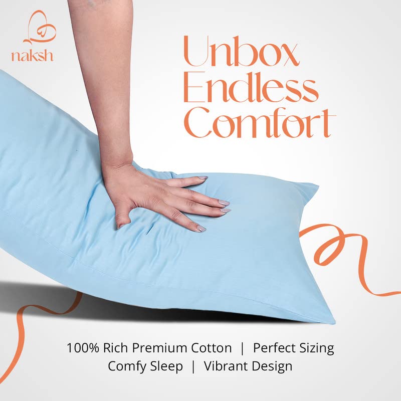 Image of Naksh Coastal Retreat Collection Cotton 210 TC Plain Pillow Covers Set of 2, Sky Blue Pillow Cover|Sleep Pillow Covers (18 in x 27 in)|Soft Pillows Covers Cotton for Big Pillows