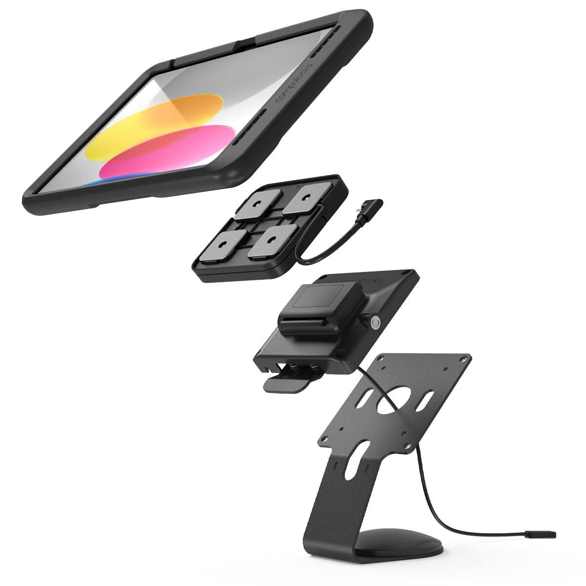 Compulocks iPad 10th-11th (A16) Gen, Support avec Charge avec câble dissimulé Core Support de comptoir ou Support Mural Noir