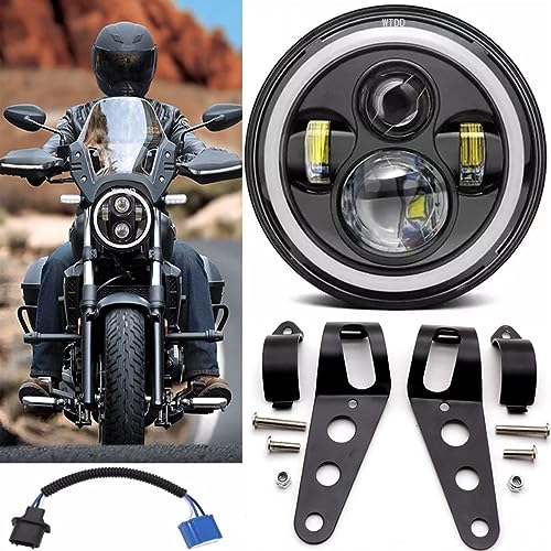 Motos, DVD WTDD Faro H4 Led para Moto de 7'', Faro Redondo LED de Moto con Luz Alta/6500k Blanco/Baja y 4300k Ámbar, Luces Led de Conducción para Motocicleta...