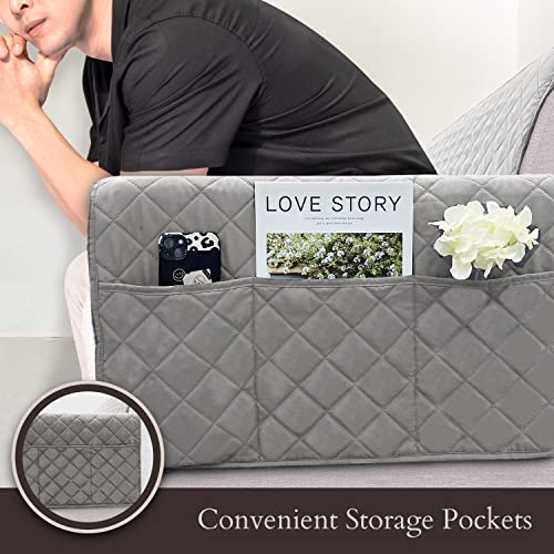 Vanelux Reversible Washable Sofa Slipcover 1-Piece Soft Quilted Water Resistant Couch Cover With Non Slip Foam And Elastic Straps Furniture Protector For Cats, Dogs, Kids (Gray/Light Gray Large 66”) #TOP2